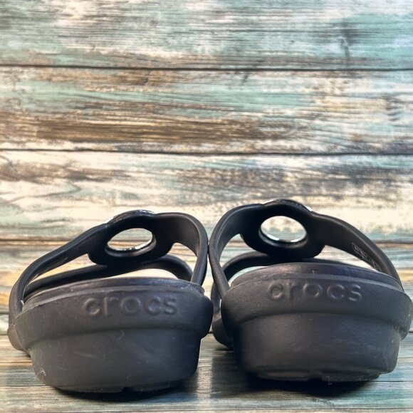 Crocs Sanrah Slide Sandal Womens Sz 11 Black Rubber Wedge Slip On Comfort Casual - Picture 6 of 11
